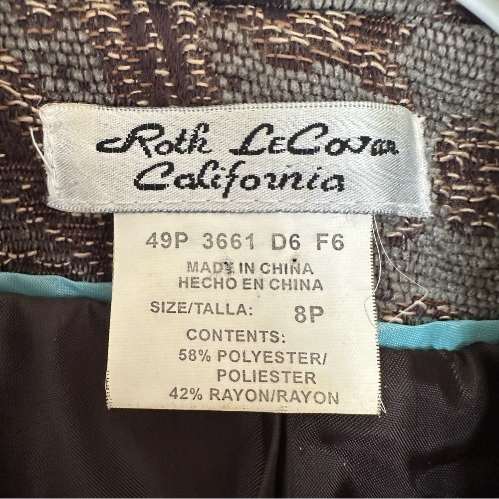 Vintage Women 8P Tapestry Jacket Blazer Blue Brown Career Academia Office Petit - Picture 11 of 12